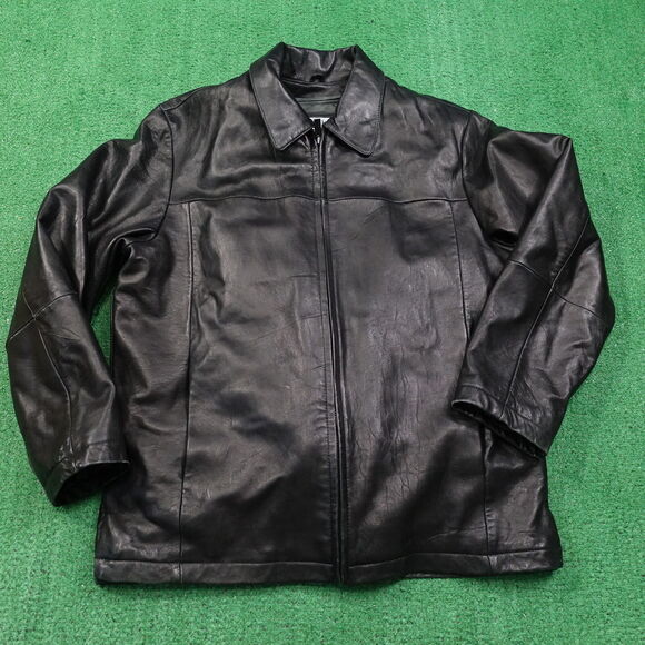 WILSONS LEATHER PELLE STUDIO BLACK ZIP UP LEATHER JACKET MENS SZ L **READ**